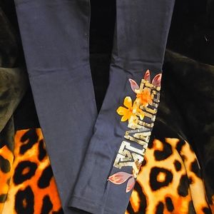 Rare Pink, hawaiian flower bling leggings small